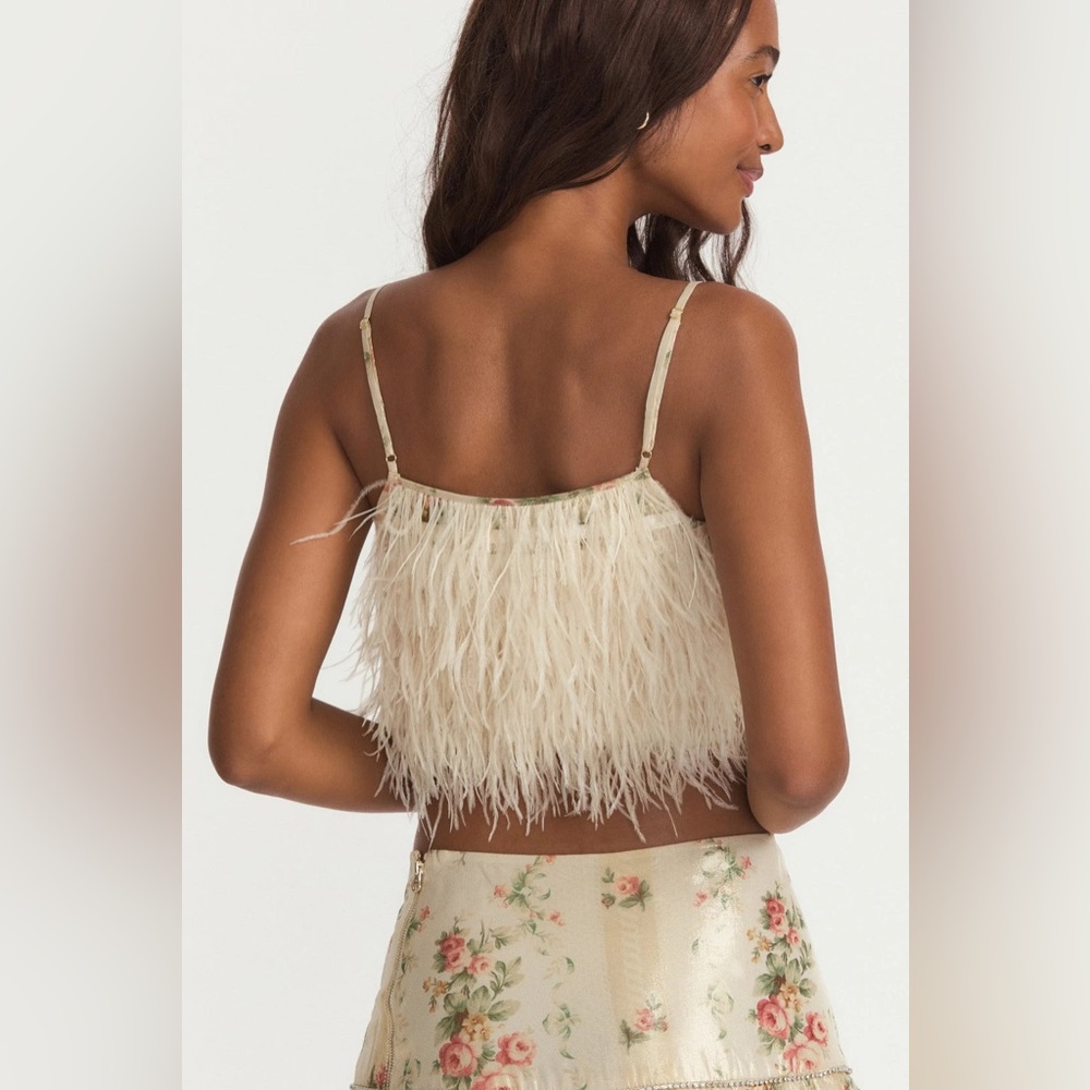 SET NWT Loveshackfancy Risha Mini Skirt and Dusty Crop Cami in golden fog - Picture 5 of 13